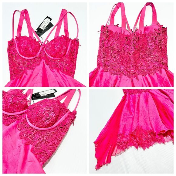 NWT Versace Runway Mini Dress IT 42 US 6 Pink Lace Trim Satin Silk $7,650 - Picture 12 of 16